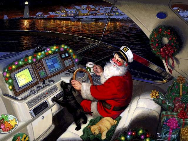 Christmas Eve Santa Claus with Boat by Tom Newsom Puzzle Spiel 