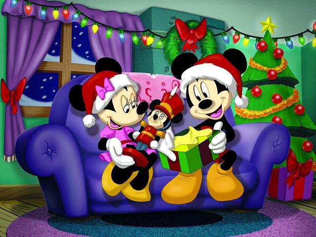 Disney Christmas Card Mickey Mouse receives Gift juego de puzzle 