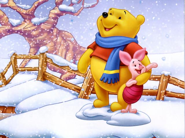Disney Winter Winnie the Pooh and Piglet Wallpaper пъзел игра 