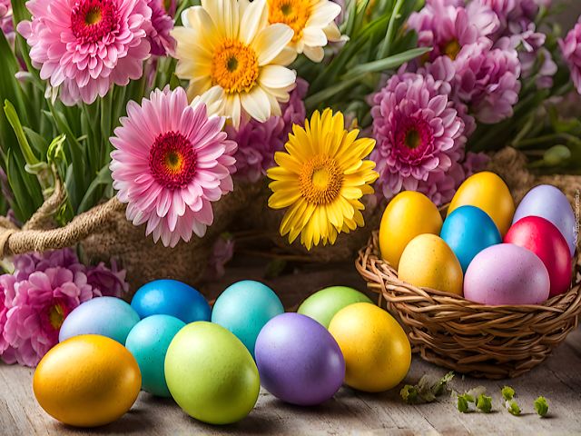 Easter Eggs and Gerbera Daisies puzzle game 