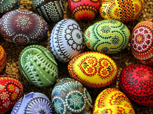 Easter Eggs in Sorbian Style - Easter eggs, adorned in traditional 'Sorbian style' at the annual Sorbian Easter Egg Market in Bautzen, eastern Germany, which is taking place always five weeks before Easter. The painting of Easter eggs, called Pisanici, is Slavic tradition since 17th century maintained by Sorbs, living as minority in Lusatia, a region on the territory of Germany and Poland. <br />
Many Slavic ethnic groups, including the Belarusians, Bulgarians, Croats, Czechs, Poles, Serbs, Slovaks, Slovenes, Sorbs and Ukrainians decorate Easter eggs by writing. The pattern is applied to the shell of an egg by help of hot wax, similarly to batik, and placed in a series of dye baths. The colors and pattern are revealed when the wax is melted. - , Easter, eggs, egg, Sorbian, style, styles, holidays, holiday, traditional, annual, market, markets, Bautzen, eastern, Germany, place, weeks, week, Pisanici, Slavic, tradition, traditions, 17th, century, centuries, Sorbs, minority, minorities, Lusatia, region, regions, territory, territories, Poland, ethnic, groups, group, Belarusians, Bulgarians, Croats, Czechs, Poles, Serbs, Slovaks, Slovenes, Sorbs, Ukrainians, pattern, patterns, shell, shells, hot, wax, batik, series, dye, baths, bath, colors, color - Easter eggs, adorned in traditional 'Sorbian style' at the annual Sorbian Easter Egg Market in Bautzen, eastern Germany, which is taking place always five weeks before Easter. The painting of Easter eggs, called Pisanici, is Slavic tradition since 17th century maintained by Sorbs, living as minority in Lusatia, a region on the territory of Germany and Poland. <br />
Many Slavic ethnic groups, including the Belarusians, Bulgarians, Croats, Czechs, Poles, Serbs, Slovaks, Slovenes, Sorbs and Ukrainians decorate Easter eggs by writing. The pattern is applied to the shell of an egg by help of hot wax, similarly to batik, and placed in a series of dye baths. The colors and pattern are revealed when the wax is melted. Solve free online Easter Eggs in Sorbian Style puzzle games or send Easter Eggs in Sorbian Style puzzle game greeting ecards  from puzzles-games.eu.. Easter Eggs in Sorbian Style puzzle, puzzles, puzzles games, puzzles-games.eu, puzzle games, online puzzle games, free puzzle games, free online puzzle games, Easter Eggs in Sorbian Style free puzzle game, Easter Eggs in Sorbian Style online puzzle game, jigsaw puzzles, Easter Eggs in Sorbian Style jigsaw puzzle, jigsaw puzzle games, jigsaw puzzles games, Easter Eggs in Sorbian Style puzzle game ecard, puzzles games ecards, Easter Eggs in Sorbian Style puzzle game greeting ecard