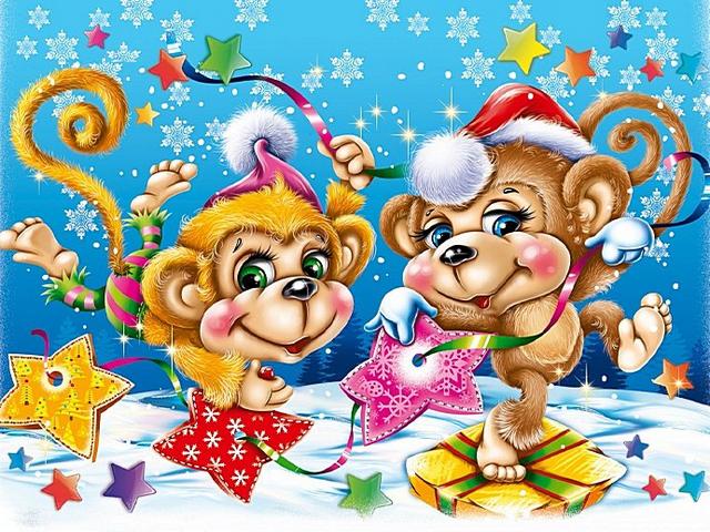 New Year Monkeys Illustration by Victoria Orfanova пазл игру 