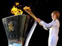 2012 Summer Olympics Torch Bearer Aaron Bell lighted Golden Cauldron in Leeds UK