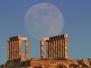 Super Moon over Temple of Poseidon Cape Sounion Greece