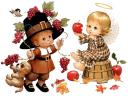 Thanksgiving Ruth Morehead Kids and Autumn Fruits Greeting Card
