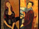 Amedeo Modigliani Portrait of Jeanne Hebuterne sitting and Self Portrait