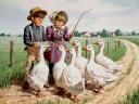 Children Feeding Ducks by Arthur Sarnoff