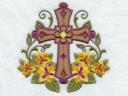 Easter Religious Cross with Flowers Machine Embroidery