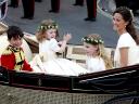 Royal Wedding England Maid of Honour Pippa Middleton with Page Boy and Bridesmaids traveling in Carriage to Buckingham Palace in London