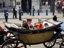 Royal Wedding England Prince Harry with  Master Tom Pettifer, Eliza Lopes and Lady Louise Windsor ride to Buckingham Palace in London