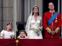 Royal Wedding England Prince William and Catherine with Lady Louise Windsor and Grace Van Cutsem watching planes over Buckingham Palace London