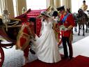 Royal Wedding England Prince William and his Wife alight from the Carriage at Buckingham Palace in London