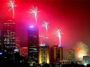 Fireworks above Tall Buildings in Sydney Australia