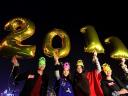 Revelers hold Inflatable Figures for 2011 in Hong Kong