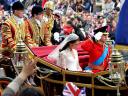 Royal Wedding England Prince William and his wife traveling along Processional Route towards Buckingham Palace London