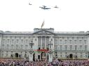 Royal Wedding England Spitfire, Hurricane and Lancaster pass over Buckingham Palace London