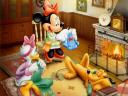 Disney Winter Minnie Mouse Daisy Duck and Pluto near Fireplace Wallpaper
