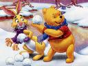 Disney Winter Winnie the Pooh and Rabbit play with Snowballs Wallpaper