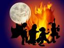 Halloween Kids dance around Fire Wallpaper