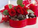 Valentines Day Red Roses and Chocolate Candies